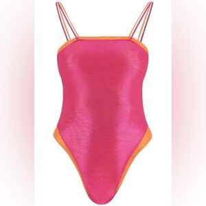 Oséree Womens Size‎ Large Lamè Double Maillot One Piece Swimsuit Pink Orange